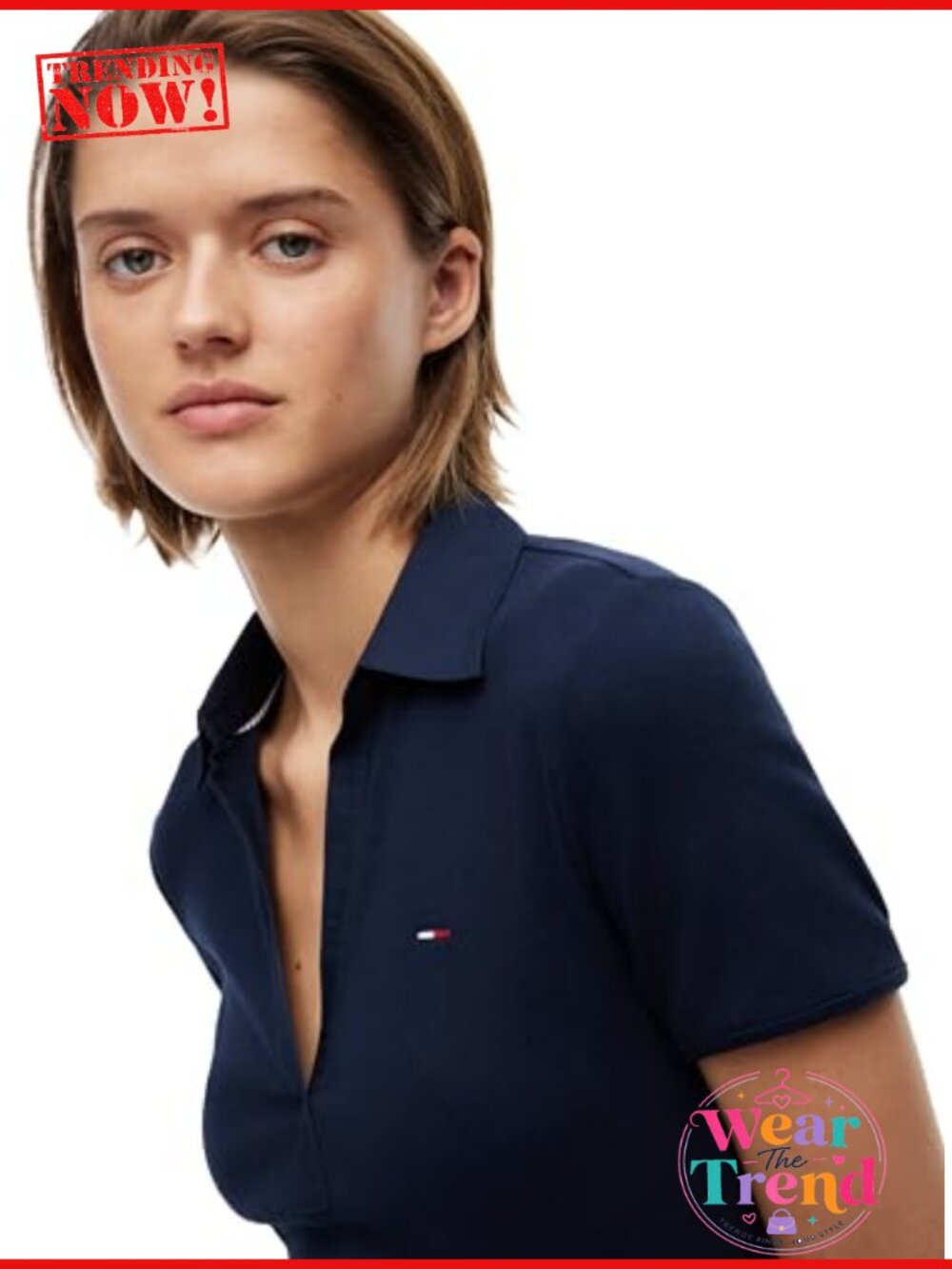 Women's Short Sleeve Ribbed Poplin Polo Dress with Stretch - Picture 2 of 4